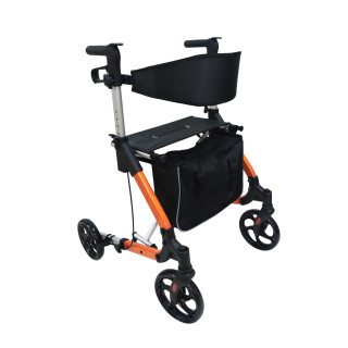 Antar Rollator orange mit Einkaufstasche und Rückengurt